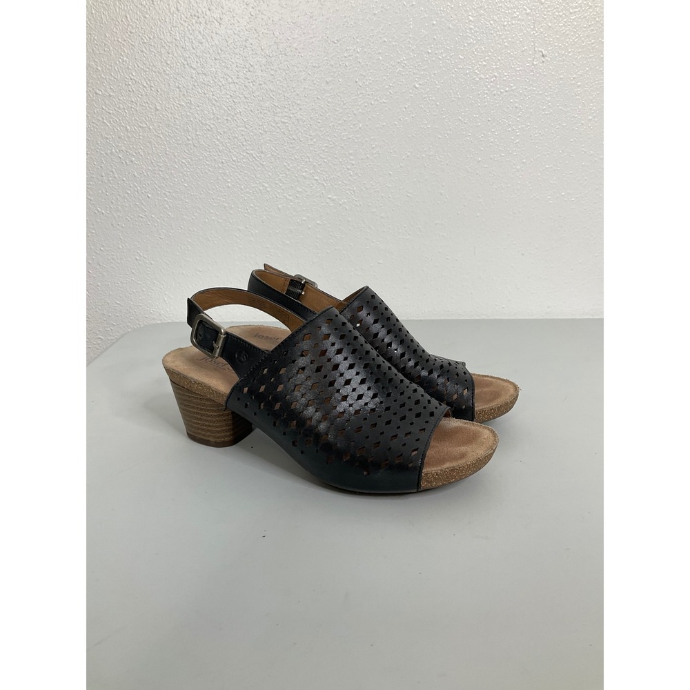 Josef Seibel Tonga 54 Black Leather Perforated Slingback Sandals Womens 36